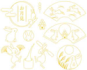 月見のシンプルラインイラストセット
