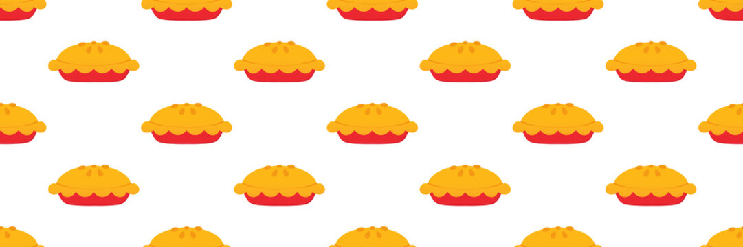 Wide horizontal vector seamless pattern background with pie, sweet apple pie for food design.