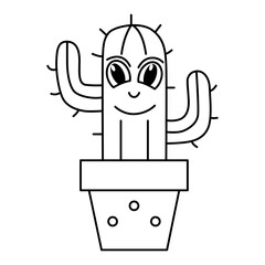 Cute cactus coloring page illustration vector. For kids coloring book.