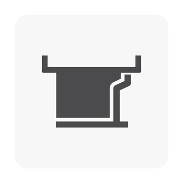 Downspout vector icon. May called downpipe, drain pipe or leader, install at exterior house. To connect from roof deck gutter to sewer, stormwater drain. Drainage system of rain water from flat area.
