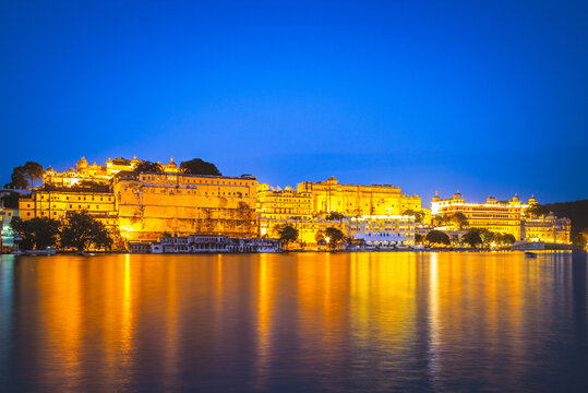night view of city palace in udaipur, rajasthan