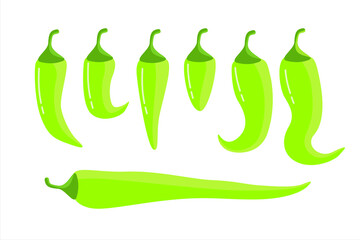 Chili pepper set. Spicy green chili