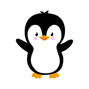 Vector illustration of cute little baby penguin isolated on white. Animal clipart in flat style.