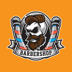 Barbershop Skull Head Mascot Logo
