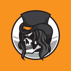 Rock Star Skull Head Mascot Logo