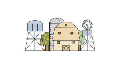 barn, silo , water tower,  windmill vector flat illustation © sachch