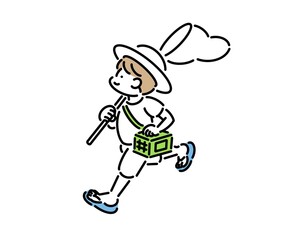 虫とり網を持って駆けまわる夏休みの少年