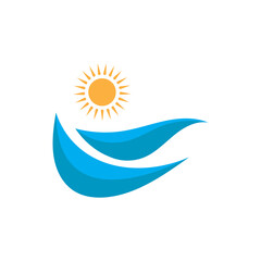 Obraz premium sun and sea waves logo, beach waves, minimalist and simple modern concept with flat colors design template illustration vector