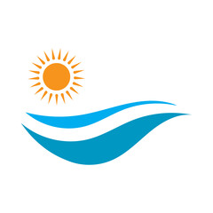 sun and sea waves logo, beach waves, minimalist and simple modern concept with flat colors design template illustration vector