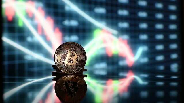 Bitcoin moneda dorada con fondo de inversi&oacute;n