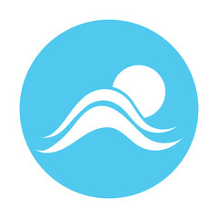 sun and sea waves logo, beach waves, minimalist and simple modern concept with flat colors design template illustration vector