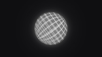 3d Sphere wireframe model rotating in the blank background. Sphere rotating animation. A sphere in space.