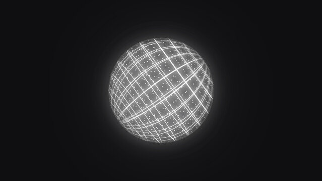 3d Sphere wireframe model rotating in the blank background. Sphere rotating animation. A sphere in space.