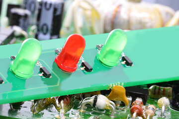 2 green and one red led of a magnetic card and other electronic components of the device