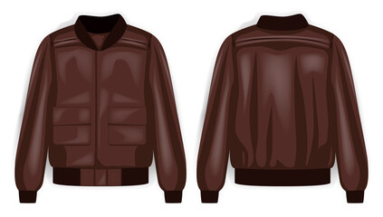 Red bomber jacket front and back view, vector mockup illustration © L_Nuge
