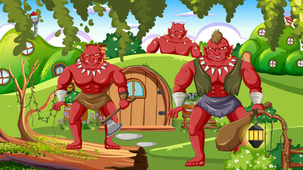 Orc cartoon characters in the forest