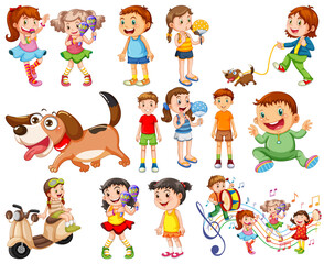 Happy children in different actions