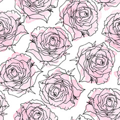 Seamless pattern rose. Line art illustration. Isolated on a white background. For your design.
