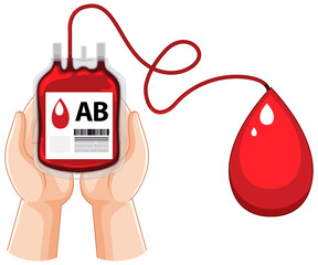 A hand holding blood bag type AB donation
