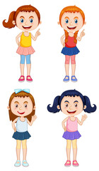 Set of different girls cartoon characters