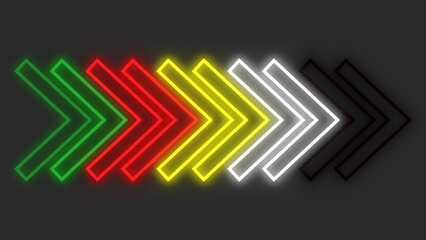 Red yellow white green and black colored arrow stroke animation transition background. Loopable arrow background. Juneteenth Background.