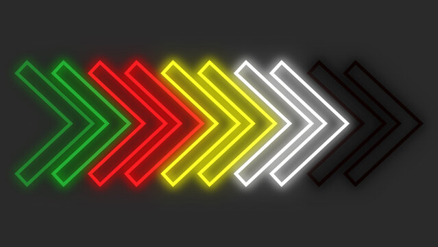 Red yellow white green and black colored arrow stroke animation transition background. Loopable arrow background. Juneteenth Background.