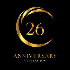 26th golden anniversary logo design for wedding or marriage, greetings, happy birthday, ceremony, event party, invitation card, brochure, banner, poster, magazine.
