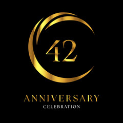 42th golden anniversary logo design for wedding or marriage, greetings, happy birthday, ceremony, event party, invitation card, brochure, banner, poster, magazine.