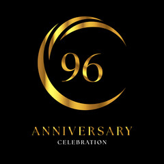 96th golden anniversary logo design for wedding or marriage, greetings, happy birthday, ceremony, event party, invitation card, brochure, banner, poster, magazine.