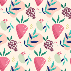 Vector strawberry and blackberry seamless pattern. Fresh illustration in trendy colors. Great for fabric and wallpaper.