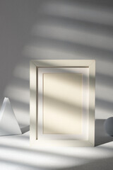 blank mockup photo freame with sunlight window at white studio