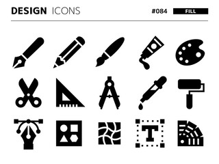 デザインに関連する塗りつぶしスタイルのアイコンセット_084