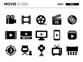映像に関連する塗りつぶしスタイルのアイコンセット_082