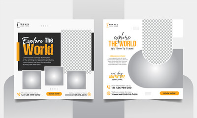 Travel promotion social media post banner or travelling business square flyer web banner template.