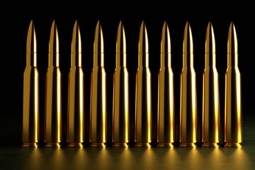 .50 caliber ammunition on black background. 3D Illustration