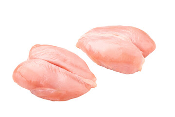 Isolated two fresh raw chicken breasts fillet on white background