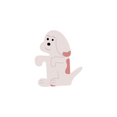 Cute dog drawing line art on white background, vector illustration in flat cartoon design.