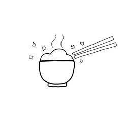 Rice with chopstick line drawing on white background, vector illustration in flat cartoon.