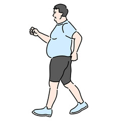 ウォーキングをしている太った若い男性