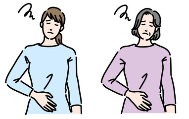 お腹の調子が悪く不調そうな女性のセット