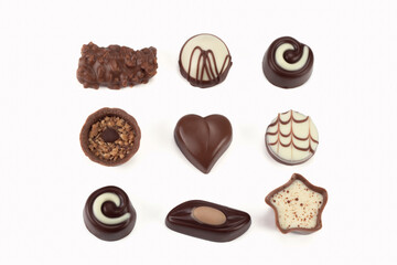 Chocolate candy isolated on bright background. Top view. 