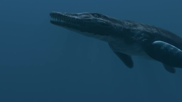 Kronosaur swims in a dark ocean
