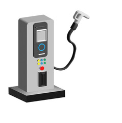 3D Realistic electric vehicle charging station for charging EV batteries. Plug for vehicle with electric engine.  EV charging station for electric vehicles in green energy and eco.