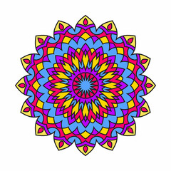 Vector hand drawn doodle mandala. Ethnic mandala with colorful tribal ornament. Isolated. Bright colors.