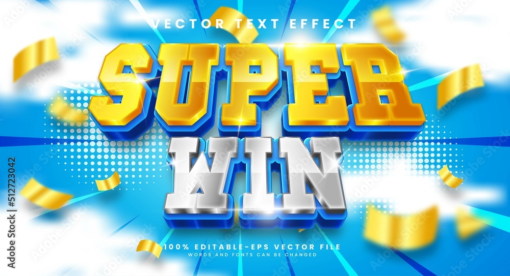Poster super win editable vector text effect with winner concept.