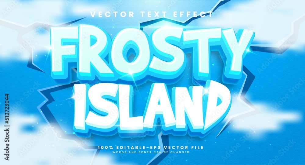 Poster frosty island editable vector text effect with frozen theme.