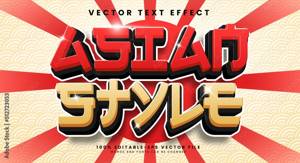 Poster asian style editable vector text effect with red color.