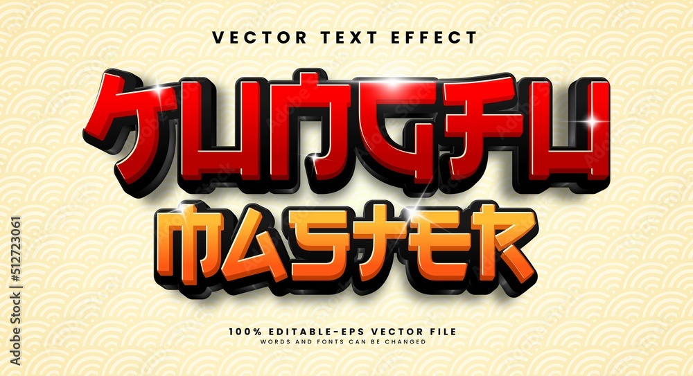Poster kungfu master editable vector text effect with asian style concept.