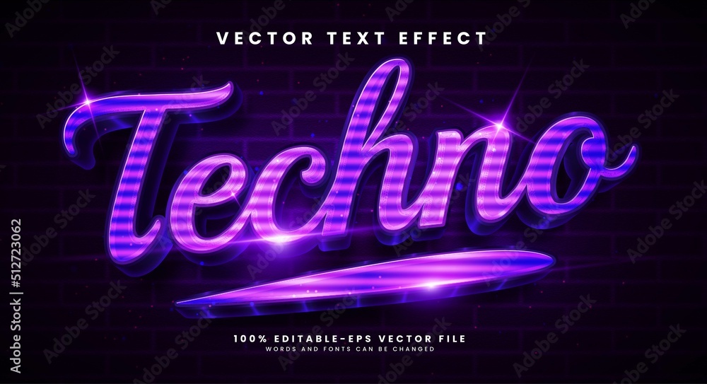 Poster techno neon 3d editable vector text effect with cyber concept.