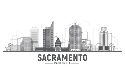 Sacramento California skyline vector lines illustration. Background with city panorama on a sky. Travel picture.